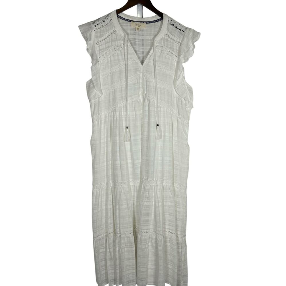 Nurture by Westbound White V-neck‎ Tiered Maxi Dress Flutter Sleeves 1X